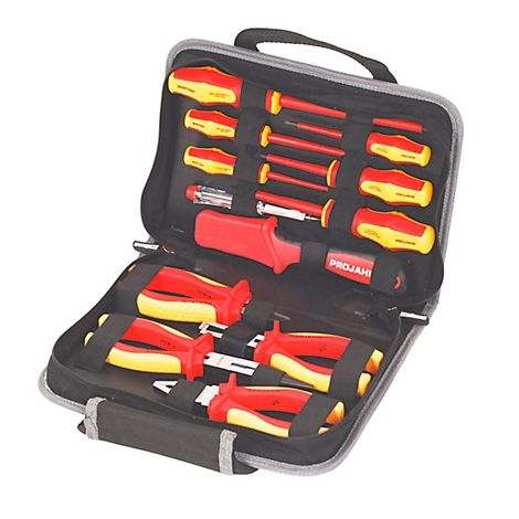 Tool case with red and yellow screwdrivers and pliers, with the inscription PROJAHI.