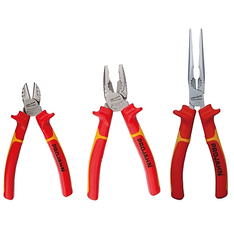 Trois pinces rouges avec des accents jaunes et l'inscription 'PRO JAHN'. Chaque pince a des pointes différentes.