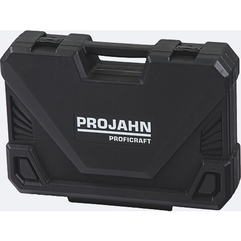 Schwarzer Werkzeugkoffer, oben steht PROJAHN, darunter PROFICRAFT.