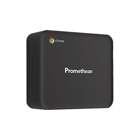 Schwarzer, rechteckiger Computer mit dem Chrome-Logo und dem Schriftzug Promethean.