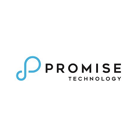 Blaues Logo mit geschwungenem "P"-Symbol, gefolgt von "PROMISE TECHNOLOGY" in Schwarz.