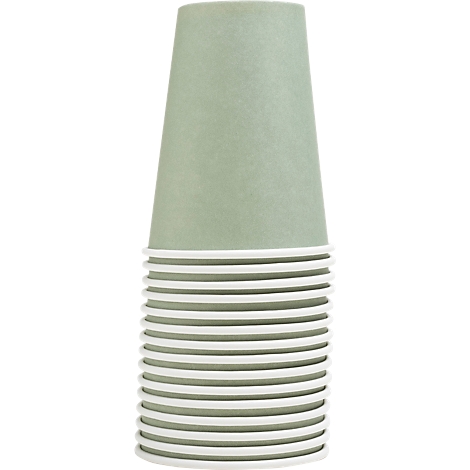 Une pile de gobelets en carton vert clair avec des bords blancs.