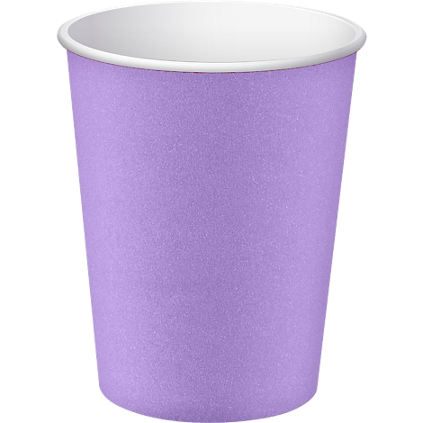 Gobelet en papier lilas clair avec intérieur blanc.