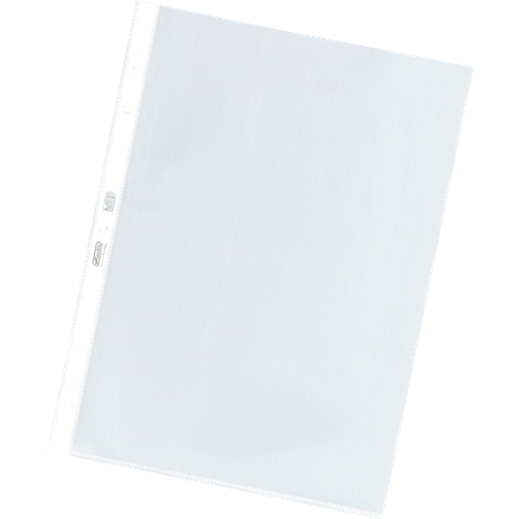 Transparente, leere Klarsichthülle mit Lochrand für Ordner.