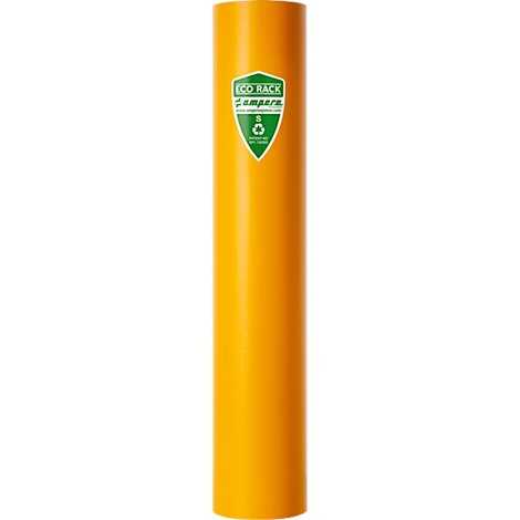 Poubelle cylindrique jaune avec écusson vert "Eco Rack".
