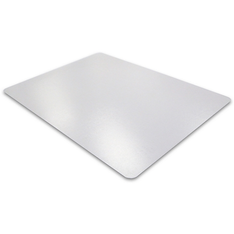 Rectangular, transparent desk pad. Rounded corners. Slightly shaded on a light background.
