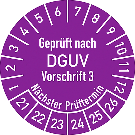 Prüfplakette DGUV Vorschrift geprüft,16-21,hellblau,Doku.folie,Ø 30mm,18/Bogen 