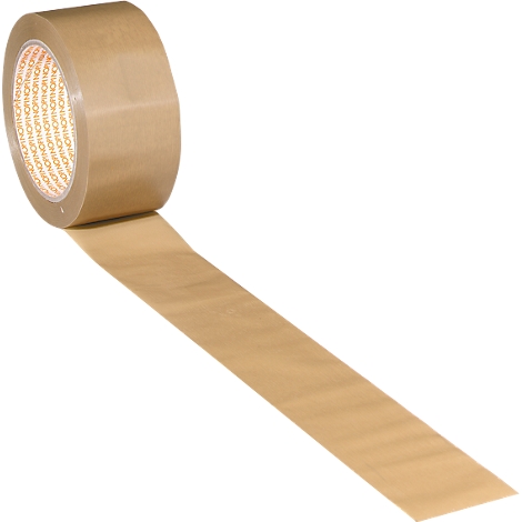 Brown tape being unrolled from a roll.