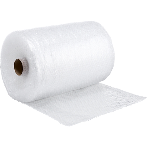 Roll of bubble wrap on a white background. Unrolled piece.