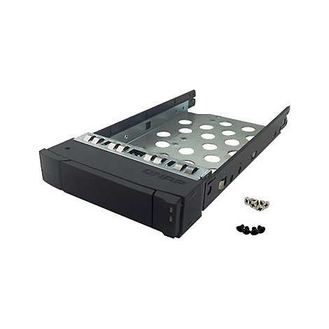 Schwarzer Festplattenrahmen mit Schrauben, Blick aus der Vogelperspektive.