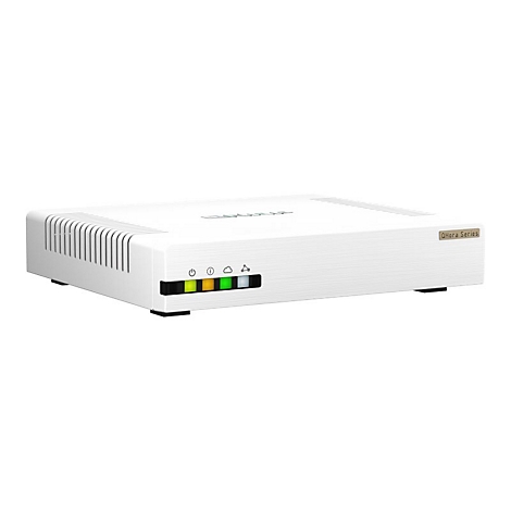 Weißes elektronisches Gerät mit Anzeigen und dem Aufdruck "Qhora Series".