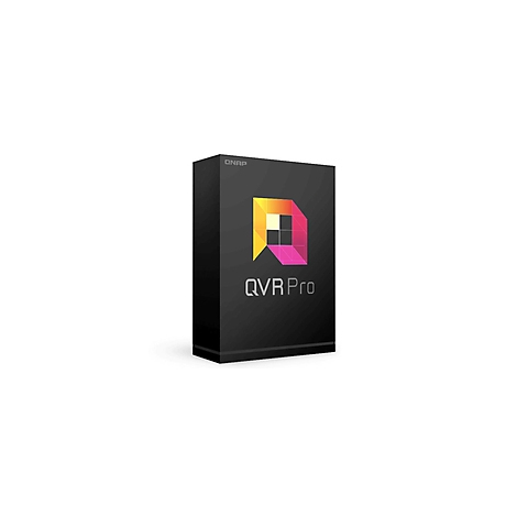 Schwarzer QVR Pro Softwarekarton mit farbigem Logo. Schriftzug QVR Pro.
