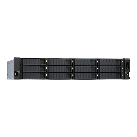 Ein schwarzes Server-Rack mit mehreren EinschÃ¼ben und dem Markennamen.
