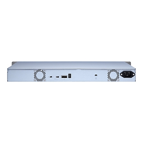 Vue arriÃ¨re d'un serveur argentÃ© avec ventilateurs, ports et connecteur d'alimentation.