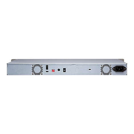 ArriÃ¨re d'un serveur avec ventilateurs, connecteur d'alimentation, interrupteurs et ports.