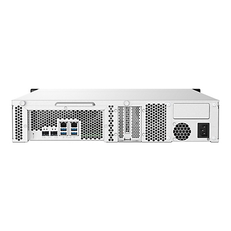 Dos d'un serveur blanc. Divers ports et ouvertures de ventilateur sont visibles.