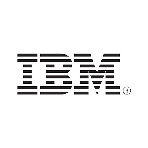 IBM-Logo in Schwarz und Weiß, serifenlose Buchstaben mit horizontalen Linien gefüllt, eingetragenes Warenzeichen.