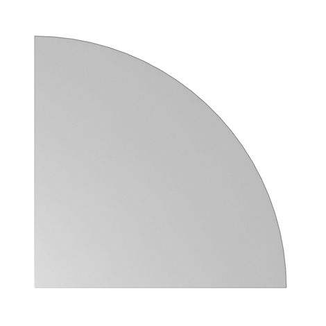 Shiny grey object forming a quarter circle, against a white background.