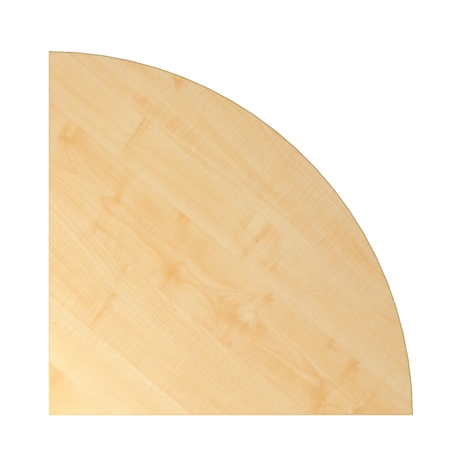 Close-up of a light wood table top, one corner showing a gently rounded shape.