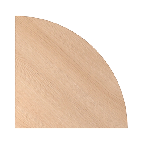 Light-colored, round wooden board with wood grain. Section forming a quarter circle, against a white background.