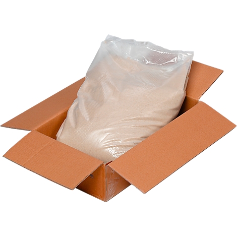 A brown cardboard box filled with a plastic bag containing a brown powder.