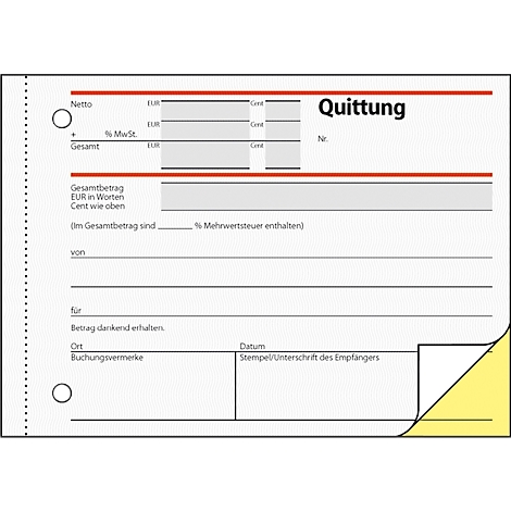 Ein weißes Quittungsformular mit grauen Eingabefeldern und orangefarbenen Linien.