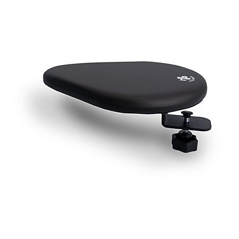 Schwarze, ergonomische Armstütze zur Befestigung am Schreibtisch mit Schraubklemme.