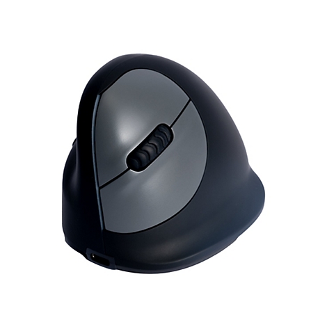 Ergonomische Maus in Schwarz und Grau, isoliert auf weißem Hintergrund.