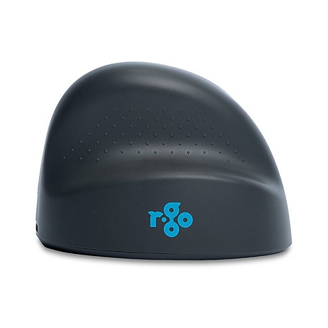 Dunkelgraue, ergonomische R-Go-Vertical-Maus auf weißem Hintergrund.