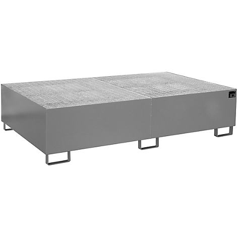 Gray coffee table with a rough surface and square metal legs.