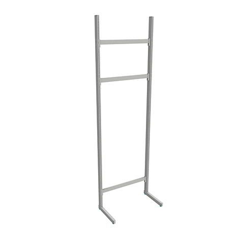 A silver, freestanding frame. The structure consists of vertical and horizontal struts.