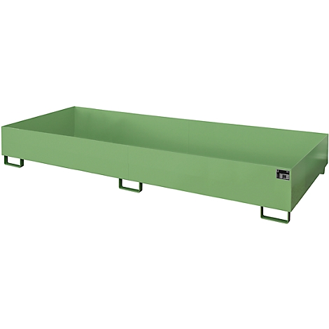 Green, rectangular tub with feet, ideal for storage. Sturdy construction, clean lines.
