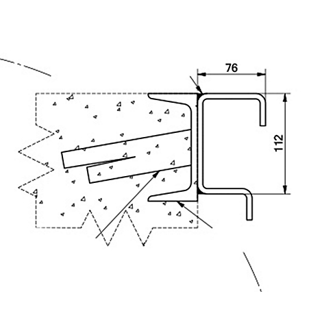 Vue en coupe d'une poutre en acier dans le béton avec dimensions.