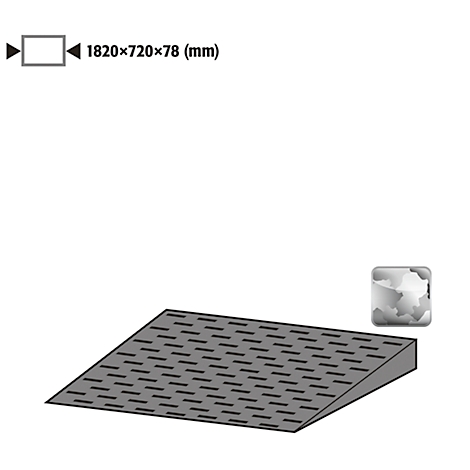 Rampe grise avec fentes horizontales, à côté, un champ texturé avec les dimensions 1820 x 720 x 78 mm.
