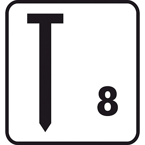 Black square with the letter T and the number 8.