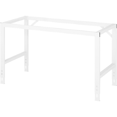 Weißes Metallgestell für einen Schreibtisch.