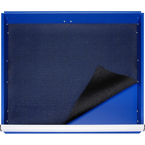 Cadre bleu avec insert noir à carreaux. Une partie est soulevée.
