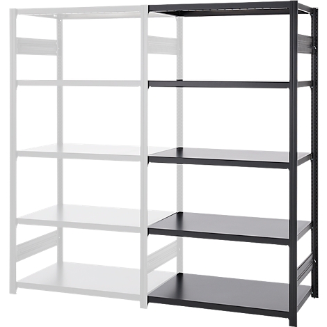 Étagère en métal, moitié blanche, moitié noire, avec 4 étagères.