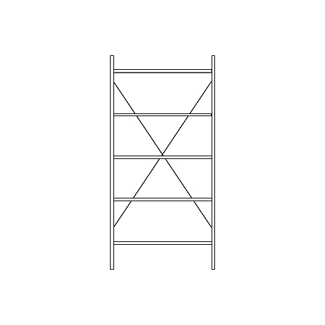 Dessin en noir et blanc d'une charpente en acier avec des entretoises horizontales et des contreventements diagonaux.