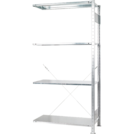 Étagère métallique composée de quatre étagères et d'un cadre.