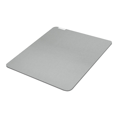 Rechteckiges graues Mousepad mit abgerundeten Ecken, hellem Schriftzug oben.