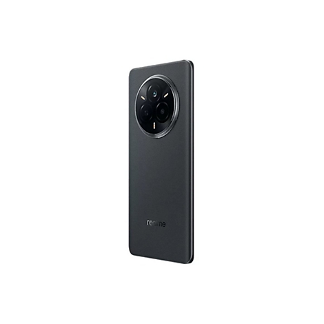 Dunkelgraues Smartphone, Rückseite, mit drei Kameras, Marke Realme.