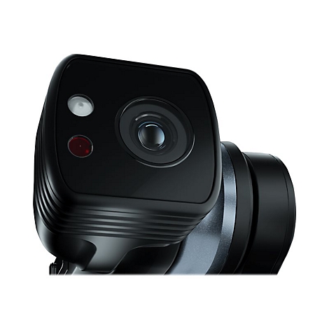 Schwarze Webcam, Detailansicht. Mit Linse, roter und weiÃŸer LED, und Anschluss.