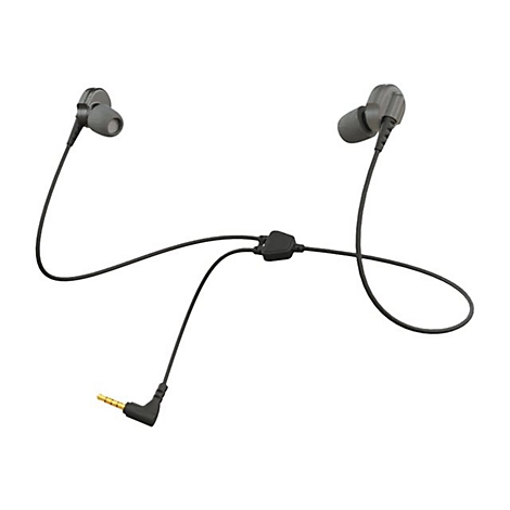 Dunkelgraue In-Ear-KopfhÃ¶rer, Stecker, Kabel, Steuerung.