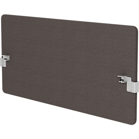 Brown rectangular partition with rounded corners. Two silver clamps secure it.