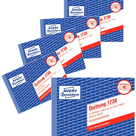 Several receipt pads with the imprint "receipt 1736".