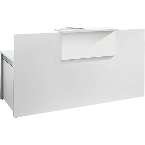 Witte receptiebalie met tafelblad en voorkant. De tafel heeft een modern en minimalistisch design.