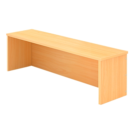 A light brown desk with a rectangular tabletop and two side panels.