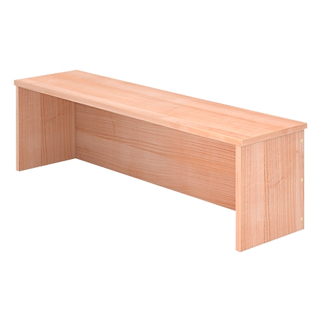 A rectangular wooden stool made of light brown wood, with an open area underneath.