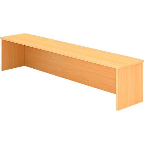 A rectangular, wood-colored desk without drawers. It's light brown and has side panels at both ends.